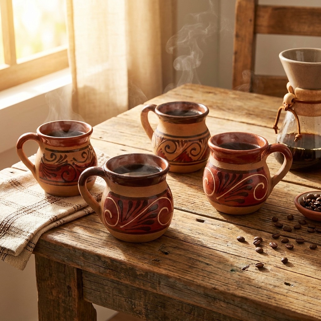 Set de 4 tazas de barro